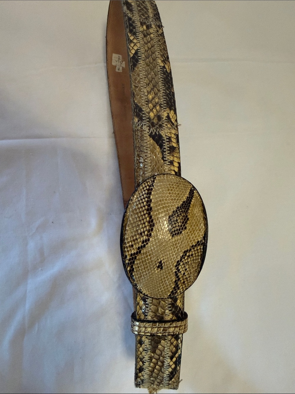 Tony Lama Vintage Python-Pattern Reptile Leather Belt in Tan and Black size 38